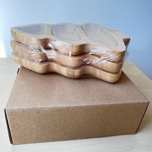 🎄 Eco-Friendly Bamboo Christmas Tree Serving Bowls – Set of 3 | New | Unopened - Picture 1 of 8